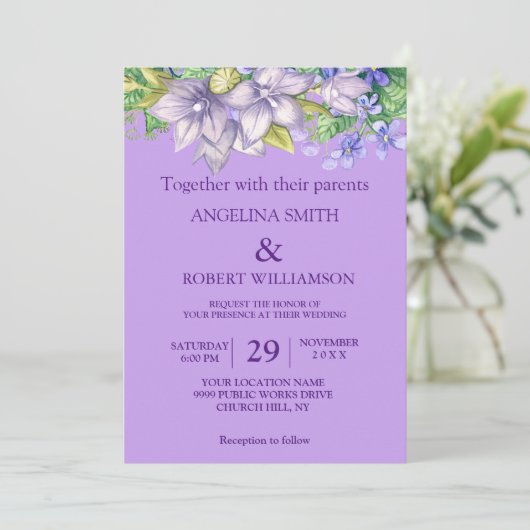 Waterverf Burgundy Paars Floral Rustic Wedding Kaart (Staand voorkant)