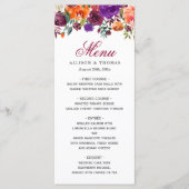 Waterverf Burgundy Paars Floral Wedding Menu (Voorkant)