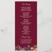Waterverf Burgundy Paars Sinaasappel Floral Weddin Programmakaart (Achterkant)
