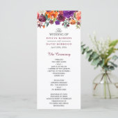 Waterverf Burgundy Paars Sinaasappel Floral Weddin Programmakaart (Staand voorkant)
