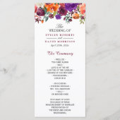 Waterverf Burgundy Paars Sinaasappel Floral Weddin Programmakaart (Voorkant)