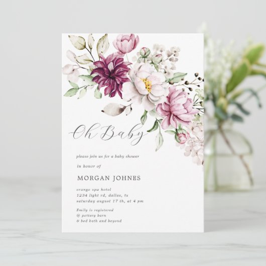 waterverf burgundy peonies baby shower (Staand voorkant)