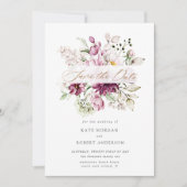 waterverf burgundy peonies floral save the date (Voorkant)
