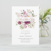 waterverf burgundy peonies floral save the date (Staand voorkant)