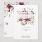 waterverf burgundy peonies floral save the date (Voorkant / Achterkant)