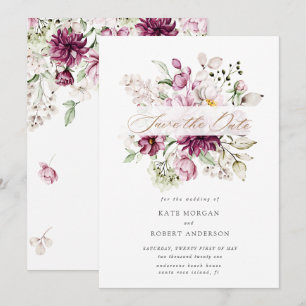 waterverf burgundy peonies floral save the date