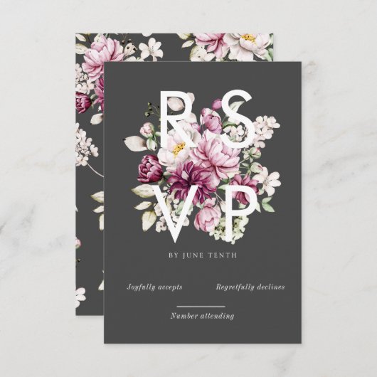 waterverf burgundy peonies rsvp card (Voorkant / Achterkant)