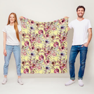 Waterverf Burgundy Pink Blue Floral Garland Fleece Deken