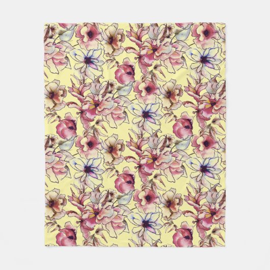 Waterverf Burgundy Pink Blue Floral Garland Fleece Deken (Voorkant)