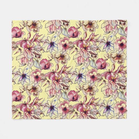 Waterverf Burgundy Pink Blue Floral Garland Fleece Deken (Voorkant (Horizontaal))