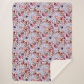 Waterverf Burgundy Pink Blue Floral Garland Sherpa Deken (Voorkant)