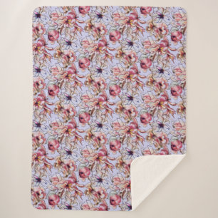 Waterverf Burgundy Pink Blue Floral Garland Sherpa Deken