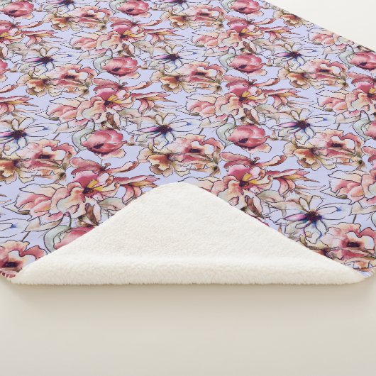 Waterverf Burgundy Pink Blue Floral Garland Sherpa Deken (3/4)