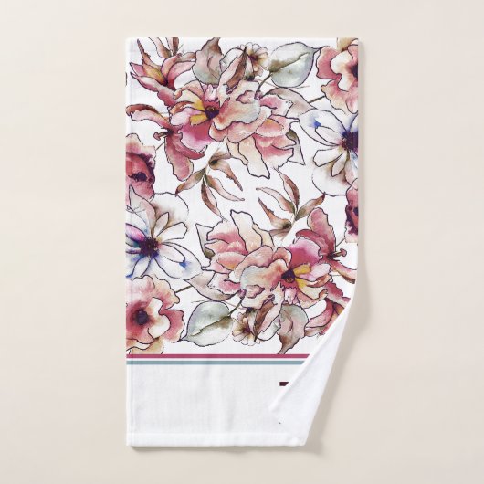 Waterverf Burgundy Pink en Blue Floral Garland Bad Handdoek (Handdoek)