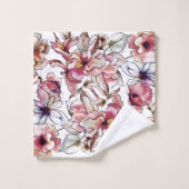 Waterverf Burgundy Pink en Blue Floral Garland Bad Handdoek (Wasdoekje)