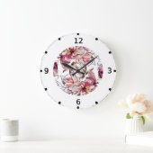 Waterverf Burgundy Pink en Blue Floral Garland Grote Klok (Huis)