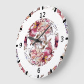 Waterverf Burgundy Pink en Blue Floral Garland Grote Klok (Hoek)