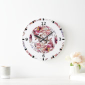 Waterverf Burgundy Pink en Blue Floral Garland Grote Klok (Huis)