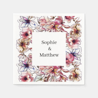 Waterverf Burgundy Pink en Blue Floral Garland Servet