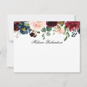 Waterverf Burgundy Pink Floral gepersonaliseerd Notitiekaartje