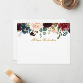 Waterverf Burgundy Pink Floral Gold Specialized Notitiekaartje (Voorkant / Achterkant in situ)