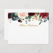 Waterverf Burgundy Pink Floral Gold Specialized Notitiekaartje (Voorkant / Achterkant)