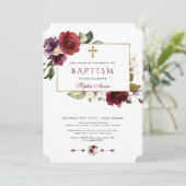 Waterverf Burgundy Pink Floral Lijst Baptisme Kaart (Staand voorkant)