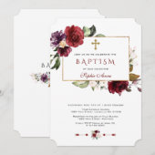 Waterverf Burgundy Pink Floral Lijst Baptisme Kaart (Voorkant / Achterkant)
