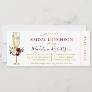 Waterverf Burgundy Pink Floral Luncheon Ticket Kaart