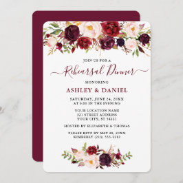Waterverf Burgundy Pink Floral Rehearsal Dinner Kaart