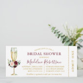 Waterverf Burgundy Pink Floral Shower Ticket Kaart (Staand voorkant)