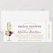 Waterverf Burgundy Pink Floral Shower Ticket Kaart (Voorkant / Achterkant)