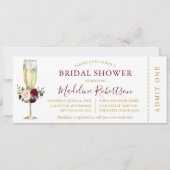 Waterverf Burgundy Pink Floral Shower Ticket Kaart (Voorkant)