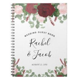 Waterverf Burgundy Pink Floral Wedding Guest Book Notitieboek