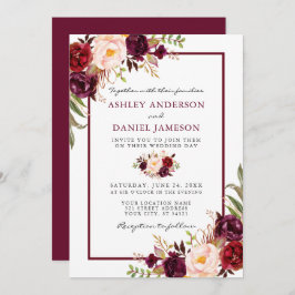 Waterverf Burgundy Pink Floral Wedding Kaart