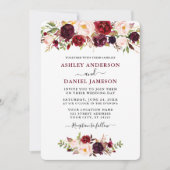 Waterverf Burgundy Pink Floral Wedding Kaart (Voorkant)