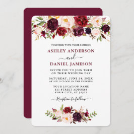 Waterverf Burgundy Pink Floral Wedding Kaart