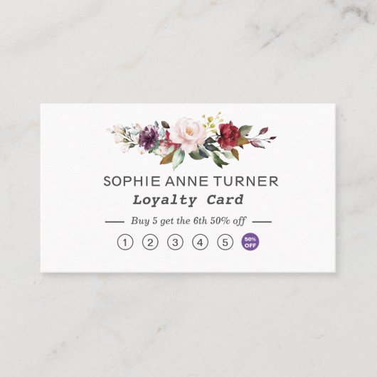 Waterverf Burgundy Pink Flowers Professional Klantenkaartje (Voorkant)