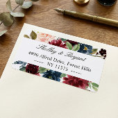 Waterverf Burgundy Red Blush Blue Floral Etiket