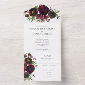 Waterverf Burgundy Red Botanical Flowers Weddensch All In One Uitnodiging (Binnen)