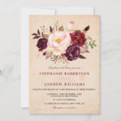 Waterverf Burgundy Red Floral Rustic Boho Kaart (Voorkant)