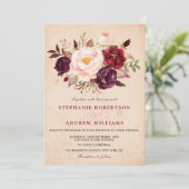 Waterverf Burgundy Red Floral Rustic Boho Kaart (Staand voorkant)