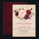 Waterverf Burgundy Red Floral Rustic Boho Kaart<br><div class="desc">Waterverf Burgundy Red Marsala Floral Rustic Boho Wedding Invitation Kaart Ideaal voor een valbruiloft. Het ontwerp is voorzien van een verbluffende bouquet van Bourgogne / Marsala , perziken , zeemijlbloemen met bijbehorende bladeren. Zoek meer overeenkomende design en variaties in mijn winkel met 'blissweddingpaperie'. En voel me vrij om me voor...</div>