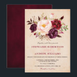 Waterverf Burgundy Red Floral Rustic Boho Kaart<br><div class="desc">Waterverf Burgundy Red Marsala Floral Rustic Boho Wedding Invitation Kaart Ideaal voor een valbruiloft. Het ontwerp is voorzien van een verbluffende bouquet van Bourgogne / Marsala , perziken , zeemijlbloemen met bijbehorende bladeren. Zoek meer overeenkomende design en variaties in mijn winkel met 'blissweddingpaperie'. En voel me vrij om me voor...</div>