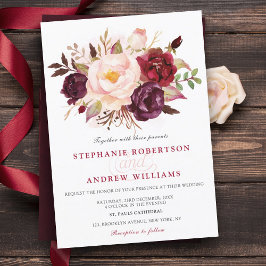 Waterverf Burgundy Red Floral Rustic Boho Kaart