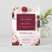 Waterverf Burgundy Red Floral Rustic Boho Kaart (Staand voorkant)