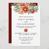 Waterverf Burgundy Red Floral Rustic Boho Wedding Kaart (Voorkant / Achterkant)