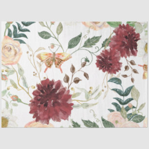 Waterverf Burgundy Red Floral vlinder ontkoppeling Tissuepapier