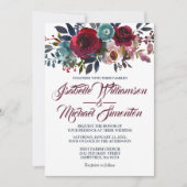 Waterverf Burgundy Red Floral Wedding Invitations Kaart (Voorkant)