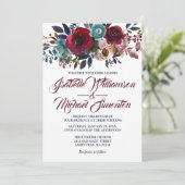 Waterverf Burgundy Red Floral Wedding Invitations Kaart (Staand voorkant)